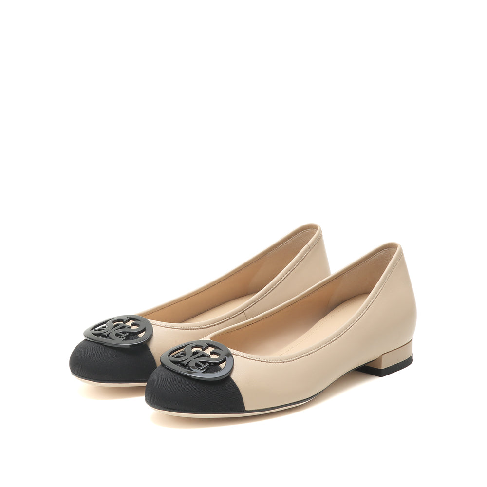 Taupe St Buckle Toe Cap Flats