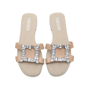 Taupe Crystal Buckle Slide Sandals