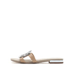 Load image into Gallery viewer, Taupe Crystal Buckle Slide Sandals
