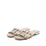 Load image into Gallery viewer, Taupe Crystal Buckle Slide Sandals
