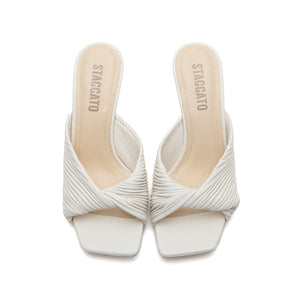 Beige Knot Heeled Mules