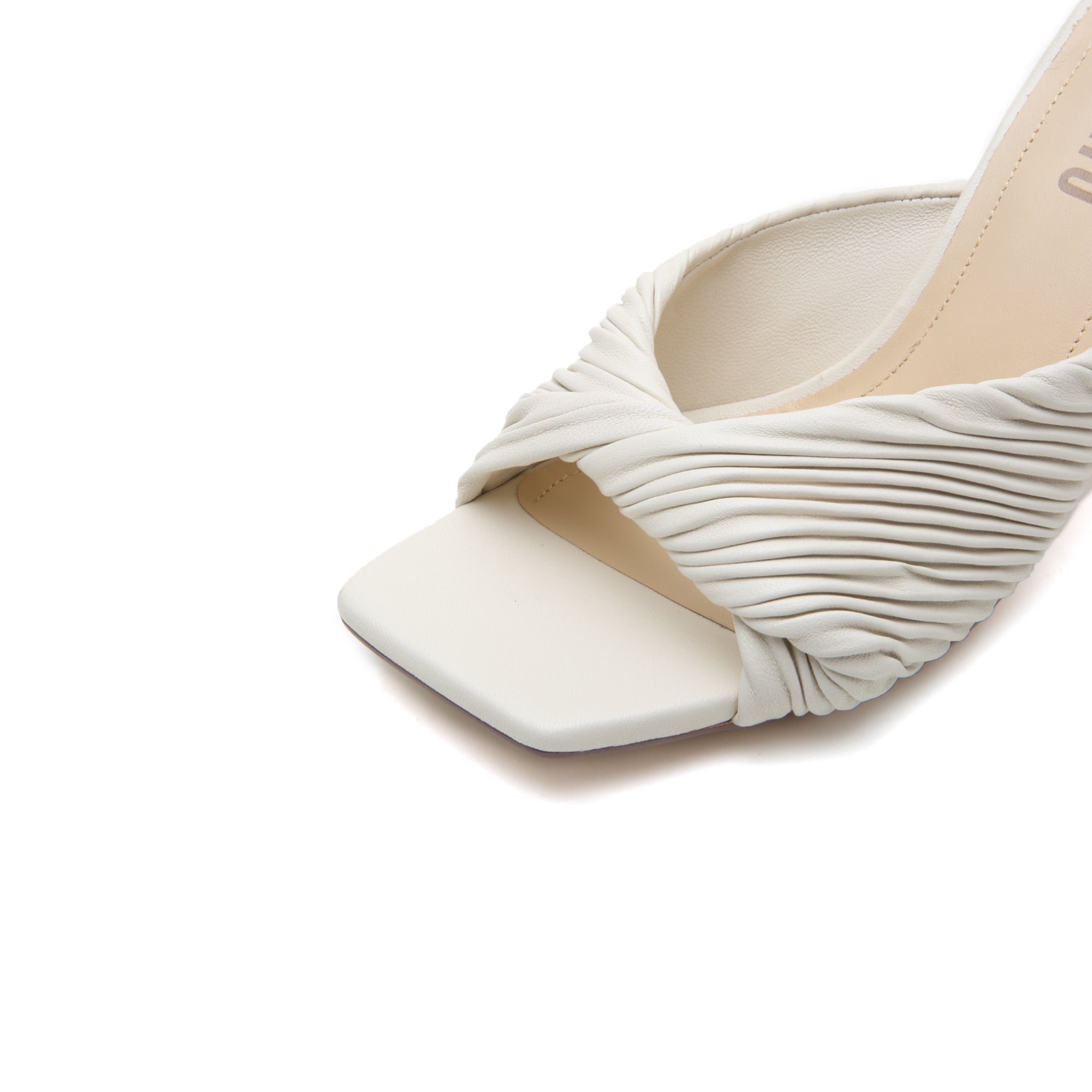 Beige Knot Heeled Mules