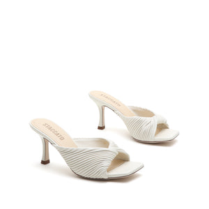 Beige Knot Heeled Mules