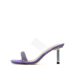 Load image into Gallery viewer, Purple Crystal Strap Heeled Mules
