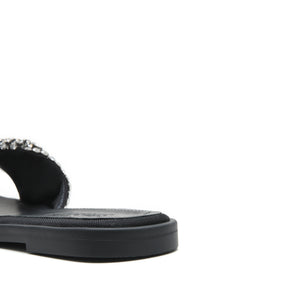 Black Crystal Cross Strap Slide Sandals