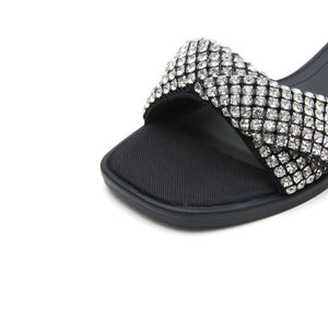 Black Crystal Cross Strap Slide Sandals