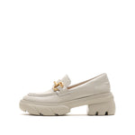 Load image into Gallery viewer, Beige Leather Platform Horsebit Loafers
