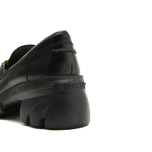 Black Leather Platform Horsebit Loafers