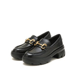 Load image into Gallery viewer, Black Leather Platform Horsebit Loafers

