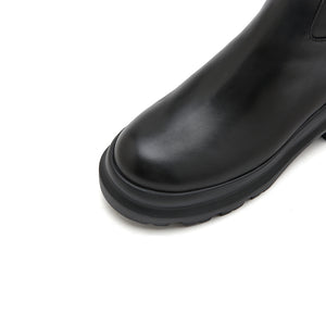 Black Leather Chunky Long Boots