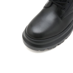 Black Leather Quilted Straw String Boots