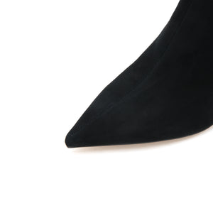 Black Suede Pointed Toe Crystal Heeled Boots