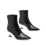 Load image into Gallery viewer, Black Sequins Pointed Toe Crystal Heeled Boots
