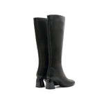 Load image into Gallery viewer, Black Leather Square Toe Heeled Long Boots
