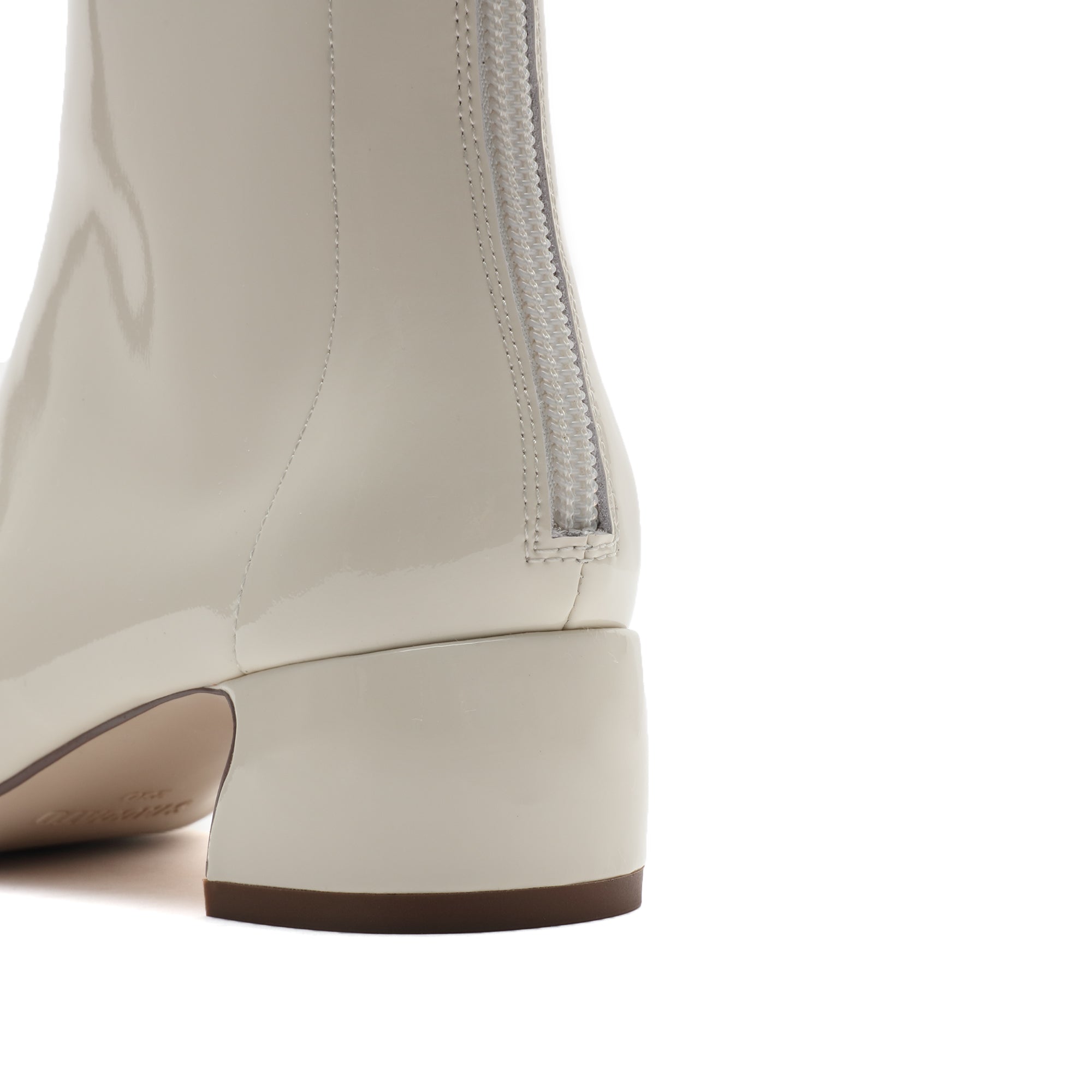 Beige Square Crystal-Buckle Ankle Boots