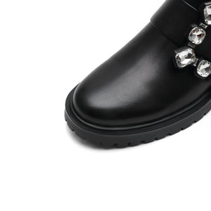 Black Square Crystal-Buckle Sock Boots