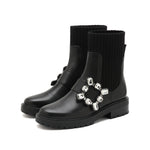Load image into Gallery viewer, Black Square Crystal-Buckle Sock Boots
