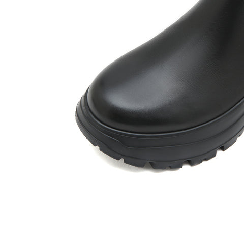 Black Leather Chunky Chelsea Long Boots
